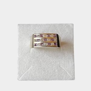 Anillo Triple  De Plata 925 blanco y violeta
