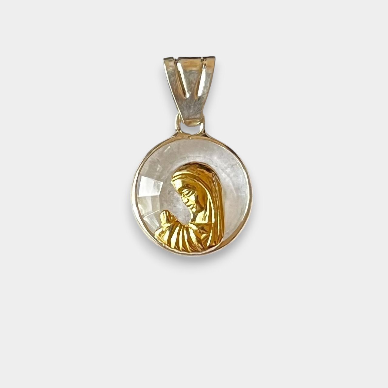 Dije Virgen Niña Cristal Chico Plata 925 Y Oro