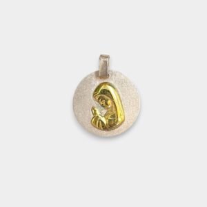 Dije Medalla Virgen Niña redondo de Plata 925 y Oro