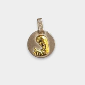 Dije Medalla Virgen Niña Redondo Chico de Plata 925 y Oro