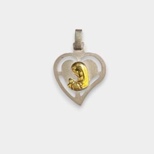 Dije Virgen Nina en Corazon Chico Plata 925 y Oro