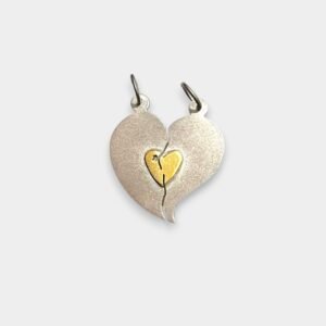 Medalla Tu y Yo Corazon en Centro Grande en Plata 925 y Oro Para Partir