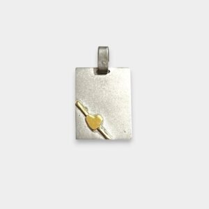 Dije Chapa Calada Con Corazon y Linea de Plata 925 y Oro