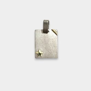 Dije Chapa Calada Con Estrella y Linea de Plata 925 y Oro