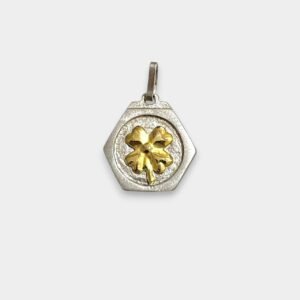 Dije Plata y Oro Trebol 4 Hojas Suerte