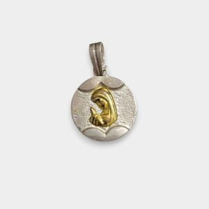 Dije Virgen Niña redondo  Plata 925 y Oro